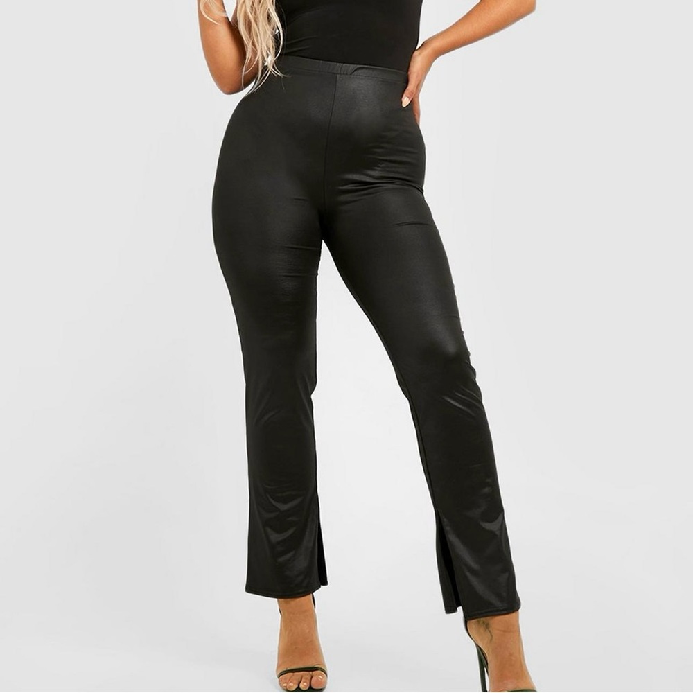 Boohoo Faux Leather Split Flare Leggings Pants